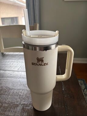 Stanley Cream Travel Tumbler with Handle and Straw